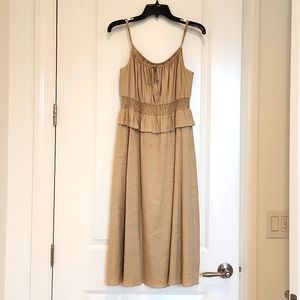 Antonio Melani Size 6 Linen Midi Dress, Spaghetti Straps, Peplum Waist